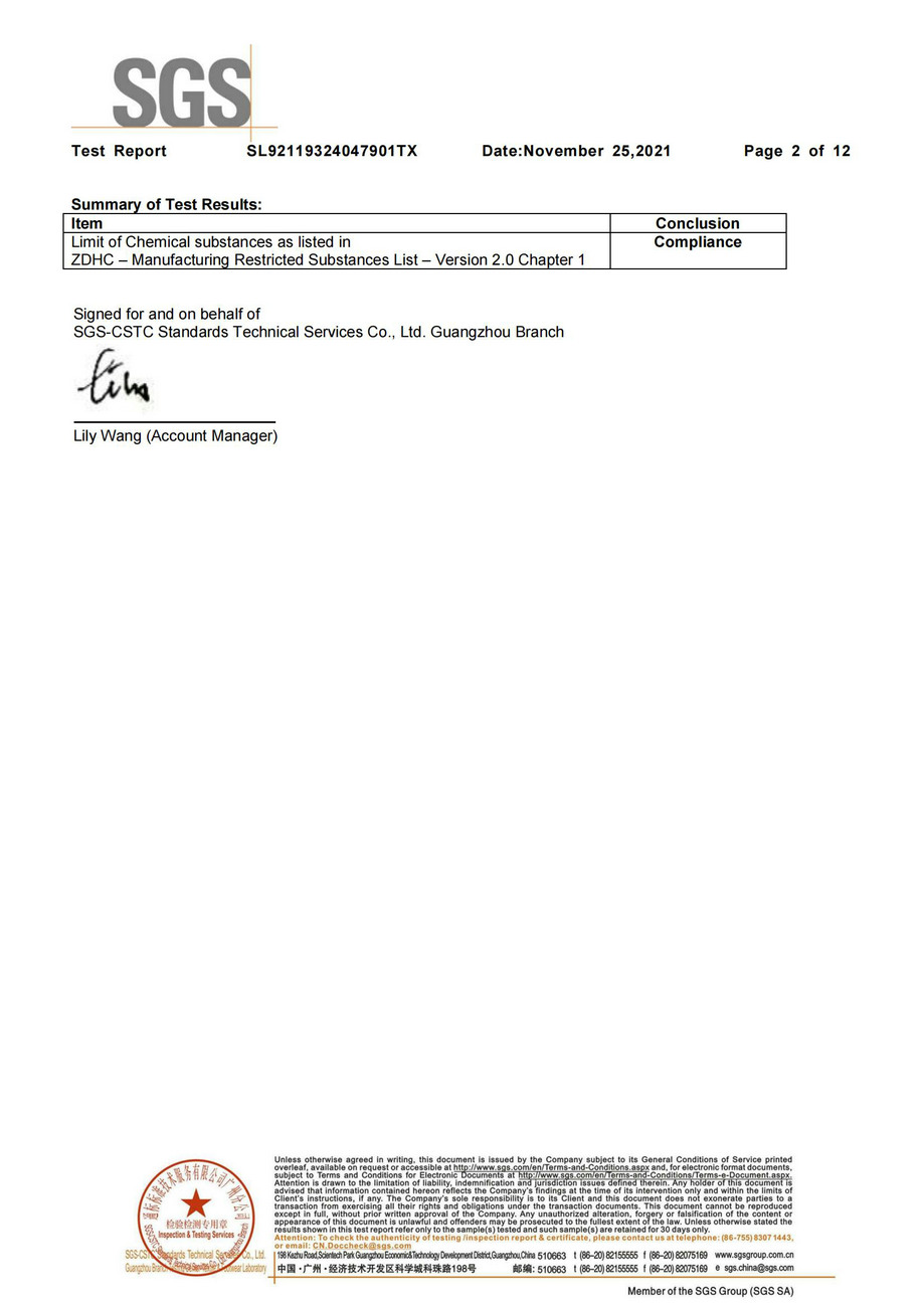 Zero emission test report of harmful chemical substances