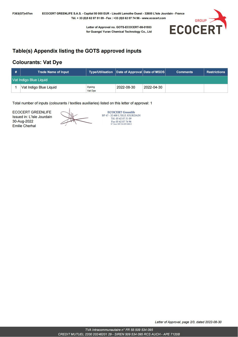Global organic textile standard certification