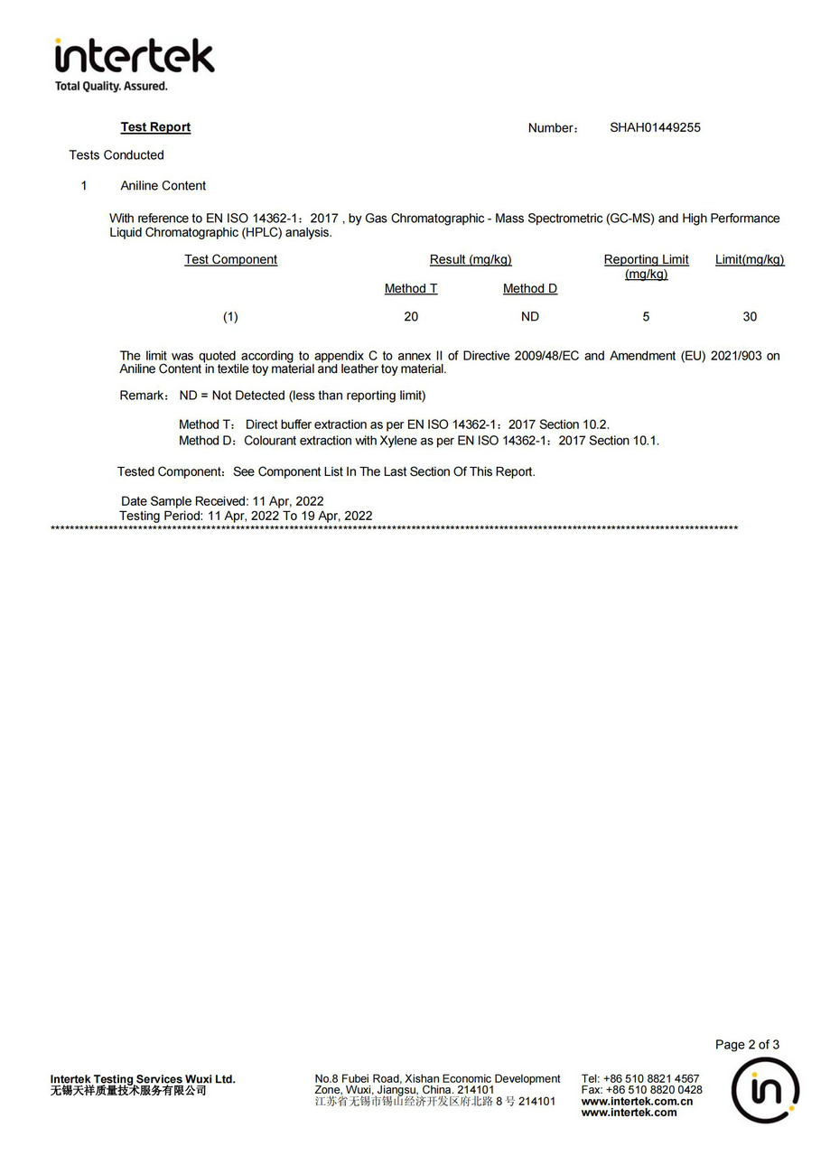 Aniline-free test report
